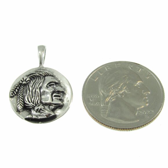 Handcrafted Solid 925 Sterling Silver Native American Indian Head Pendant - Picture 3 of 6